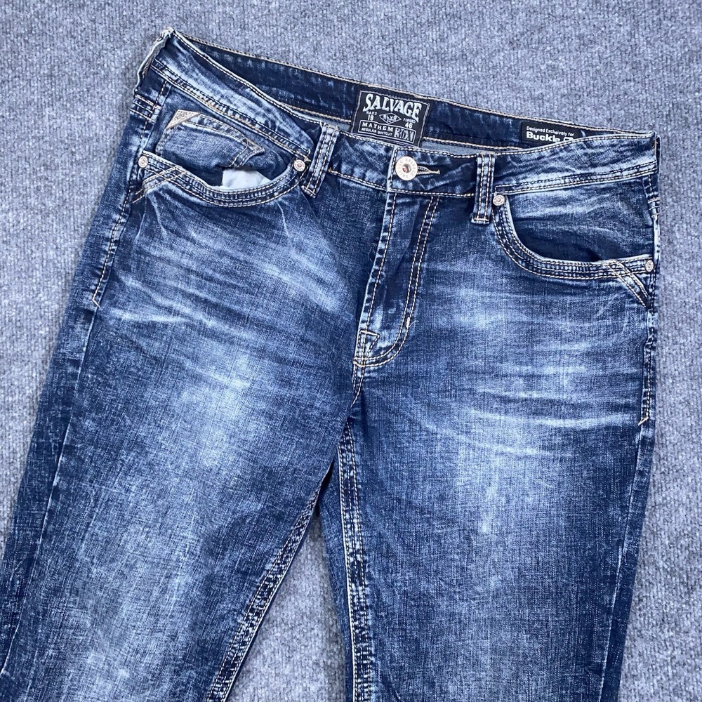 Salvage Supply Co 36x34 Mayhem Bootcut Jeans Blue Stretch Denim Thick Stitch